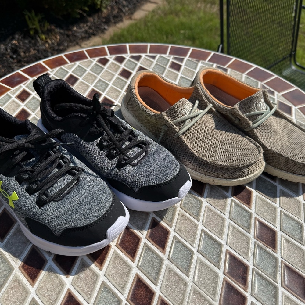 Under Armour boys Athletic Sneakers and Hey Dudes